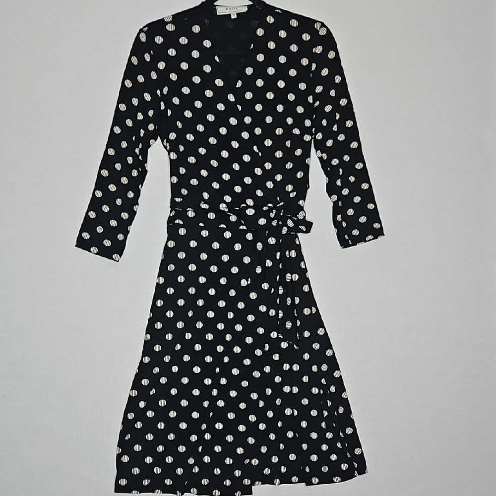 SADE New York Polka Dot Black & Cream Tie Wrap Dress Size 8